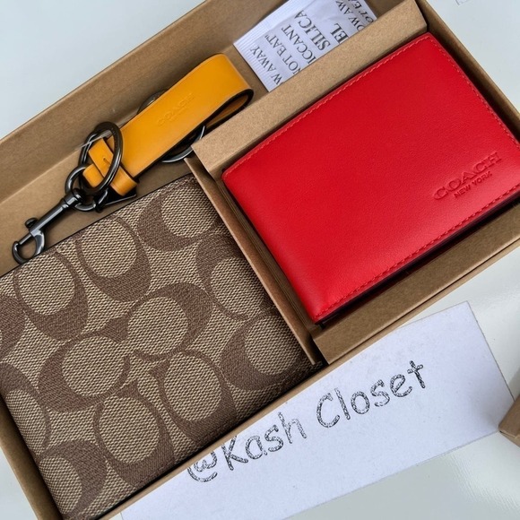 Coach Mens Wallet Boxed 3 In 1 Card Case Wallet Gift Set In Signature Canvas - Picture 7 of 12